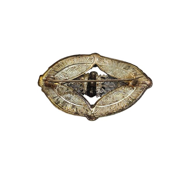 Vintage Czech 1920s Stamped Brass Green Glass Brooch With Art Deco Design - Picture 3 of 5